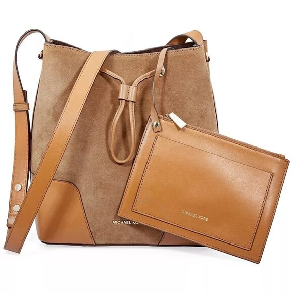 Nwot Michael Kors Cary Brown Suede & Leather w/Pouch Crossbody Bag Purse - Picture 1 of 15